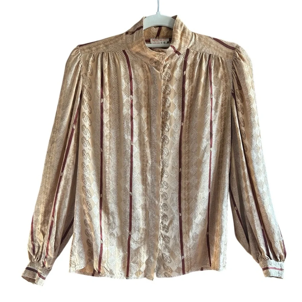 VINTAGE SILK BETTY HANSON Paisley Diamond Print High Neck Blouse 6 - Picture 2 of 10